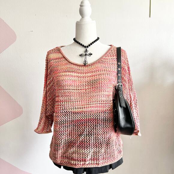 John Paul Richard Tops - Orange Crochet Knit Top, Boho, Coastal Cowgirl, Hippie, 70s Vintage,Artsy, Large